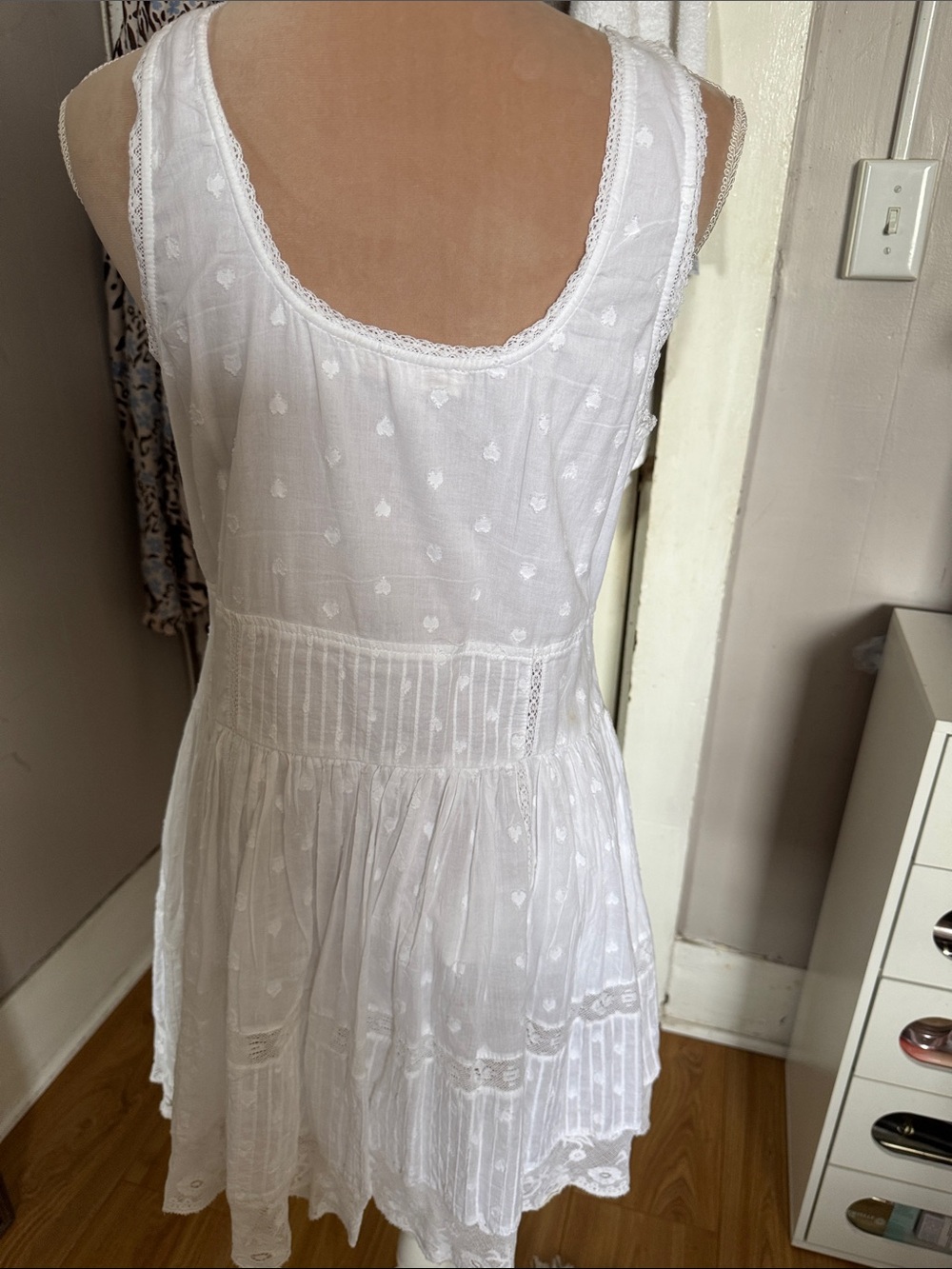 LoveShackFancy White Eyelet Tie-Front Mini Dress - Picture 2 of 4